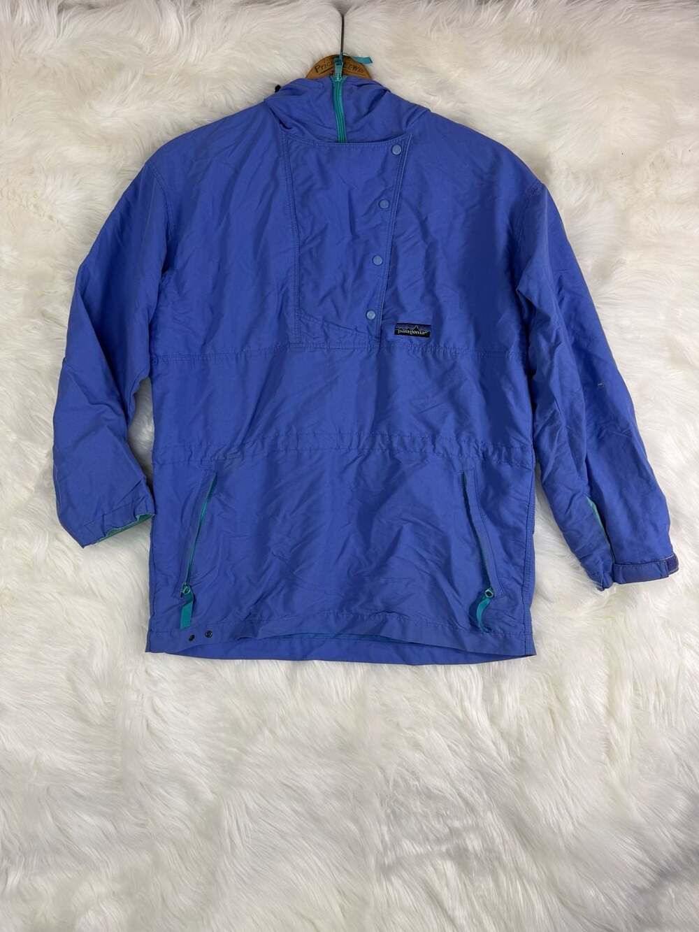 Patagonia Pullover Anorak Jacket Blue Teal Hooded Vintage